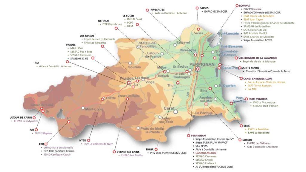 cartographie des établissements de l'Association Joseph Sauvy